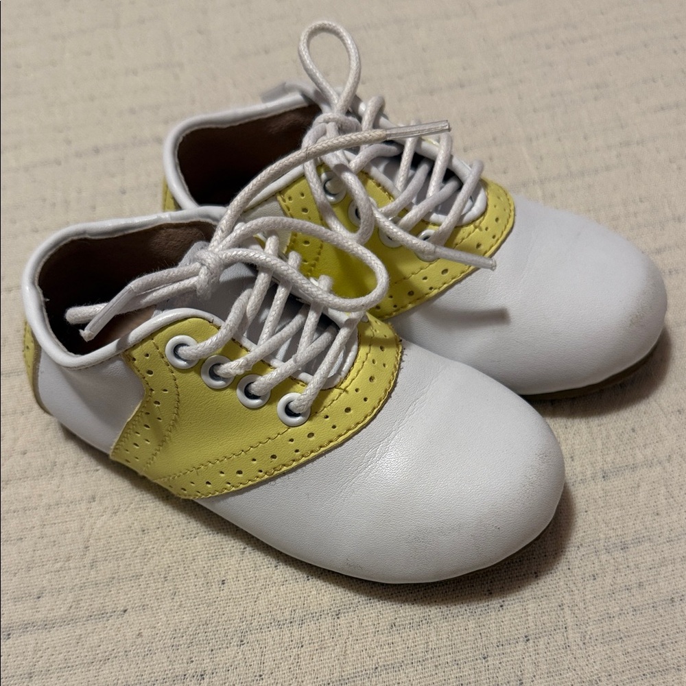 Charming White and Yellow Kids Dress Shoes